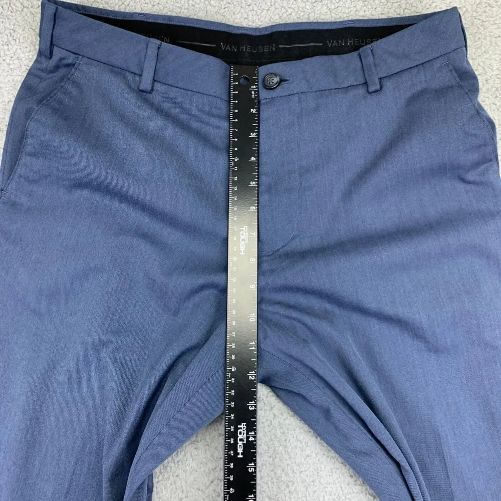Van Heusen Pants Mens 34 Blue Straight Leg‎ Mid-Rise Dress Slacks Stretch